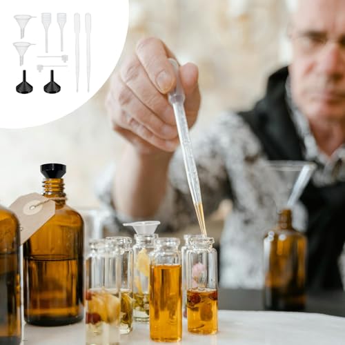 10Pcs Mini Funnels Sets, Plastic Small Aluminium Funnels with Mini Plastic Dropper Pipette Dispenser for Filling Tiny Bottles, Crafts, Sand, Essential Oils, Cosmetics (Black) - color: Black