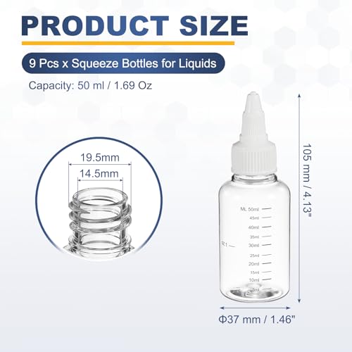 PATIKIL 50ml 2oz,9 Pcs Plastic Squeeze Dispensing Bottles,Transparent,White - color: Transparent/White, size: 50ml