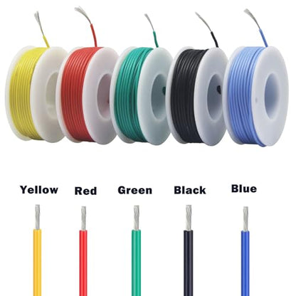 18AWG Flexible Silicone Tinned Copper Hook Up Wire 600V Stranded Electrical Cable for DIY Electronics & Electrical Projects (Box-1) - color: Silicone wire Box1=Red+Blue+Green+Yellow+Black, size: 18AWG