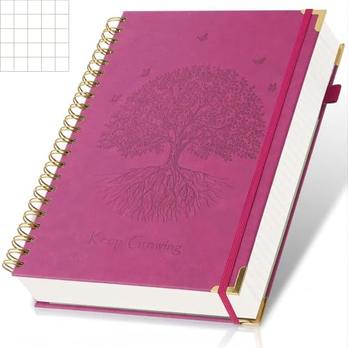 Graph Paper Notebook, Hardcover Spiral Grid Notebook Journal, A5, Lay Flat - color: Hot Pink, size: 8.5” x 5.5”