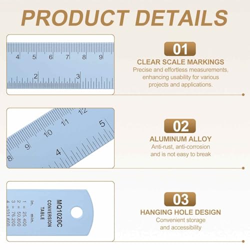 HARFINGTON 2pcs Metal Straight Ruler 20cm Metric SAE Aluminum Alloy Measuring Rulers Scale Tool with Hole for Measure Study Reading Classroom Office, Light Blue - color: Light Blue, size: 20cm