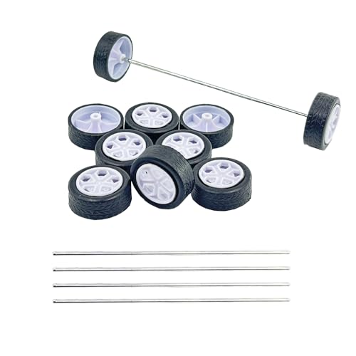 10PCS Small Toy Car Wheel 24mm Model Car Rubber Tire Wheels with 5PCS Shaft Round Axles for for RC Car Truck Robot DIY Model Toy Car Wheels Replace Accessories (2x24mm) - style: 2x24mm