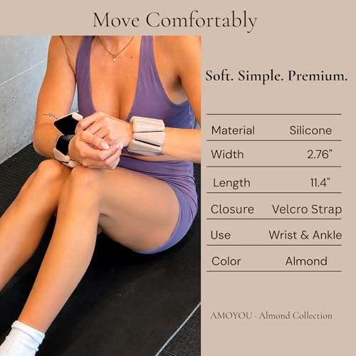 Wrist & Ankle Weights for Women – 2 lb Total, 1 lb Each | Weighted Bangles - color: Almond