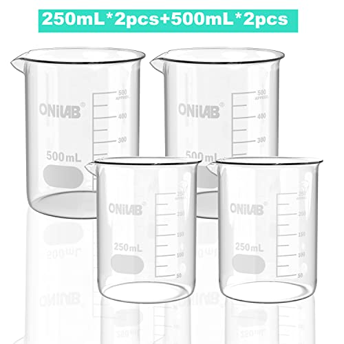 ONiLAB Glass Beaker Set, 250mL & 500mL, 4 Pcs - style: 250ml-2pcs/500ml-2pcs