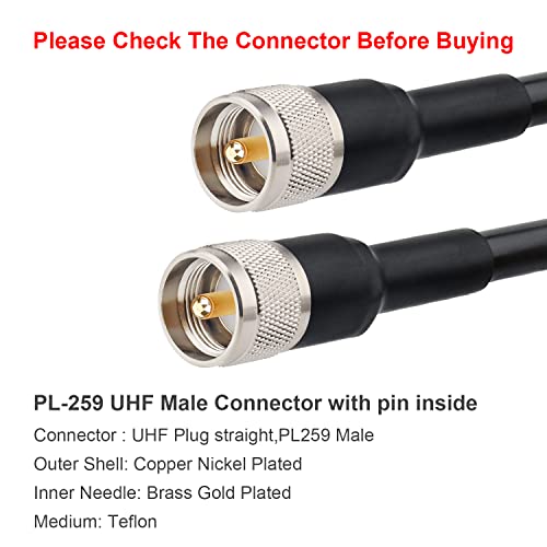 XRDS 9FT KMR 400 UHF Coax Cable - PL-259 UHF Male, Low Loss 50 ohm CB Cable for Ham Radio, Two-Way Radio, SWR Meter - size: 9 FT