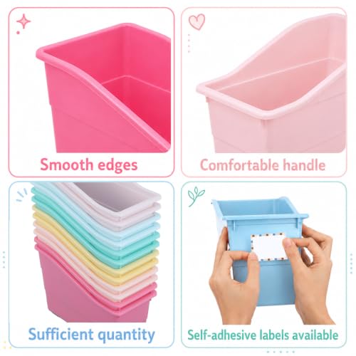 12 Pack Book Bins for Classroom with Labels, Pastel - color: Pastel