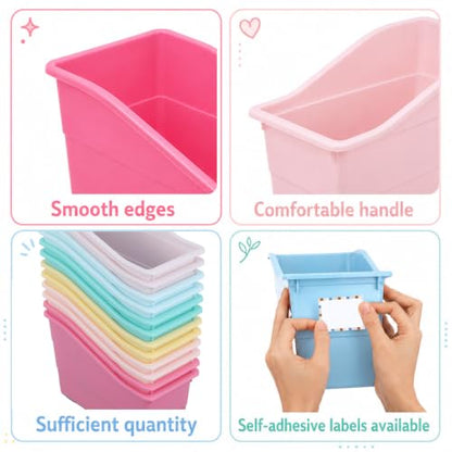 12 Pack Book Bins for Classroom with Labels, Pastel - color: Pastel