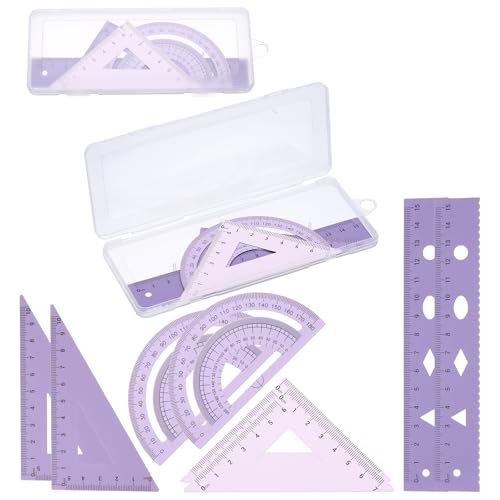 PATIKIL Geometry Set 2Pcs 6" Aluminum Ruler & 4 Triangles, Metal Protractor - color: Gradient Purple, size: 6 Inch