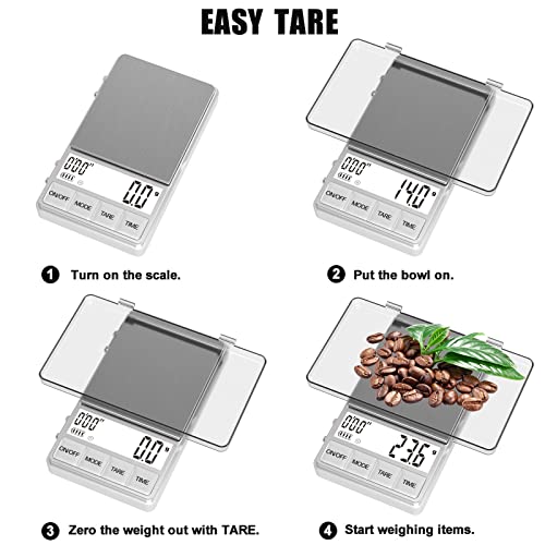 WEIGHTMAN Small Coffee Scale with Timer, 1000g x 0.1g, Mini Espresso Scale - color: Silver
