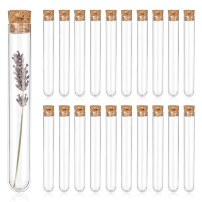 20 PCS Clear Plastic Test Tubes with Cork Stoppers, 10ml Transparent Vials Test Tube Container for Plants, Candy, Beads, DIY Decoration, Liquid Storage