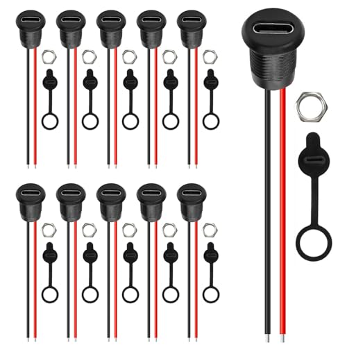 Gebildet 10pcs Type-C Female Chassis 2 Pin Wire 24AWG Waterproof Jack Connectors 3A USB C Pigtail Cable Extension Socket Plug - style: Type-C Female