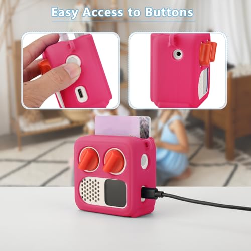 Silicone Case Cover for Yoto Mini (2024 Edition), Travel Carrying Case with Adjustable Shoulder Strap Protective Cover for Yoto Mini Player (Deep Pink) - color: Deep Pink