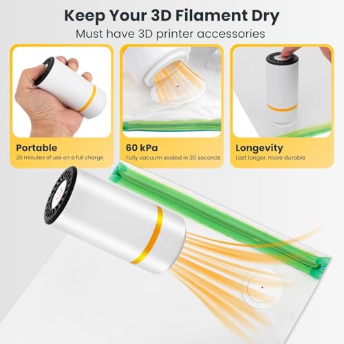 3D Printer Filament Storage Bundle – Vacuum Storage Bags Kit with Pump & Desiccants + Wall Mount Filament Rack Holds 18 Spools, Heavy Duty Pegboard Organizer for 3D Printer Accessories