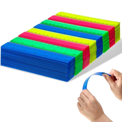 Zonon 200 Pcs 6 Inch Plastic Rulers Bulk Flexible Dual Opaque Coloful - color: Opaque Bright Color
