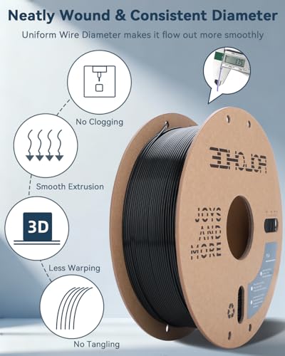 3DHoJor PLA Filament 1.75mm Black,3D Printing Filament,1kg Cardboard Spool (2.2lbs), Fit Most FDM 3D Printer,Dimensional Accuracy +/- 0.03 mm,Vacuum Packaging, No Brittle Filaments - color: Black