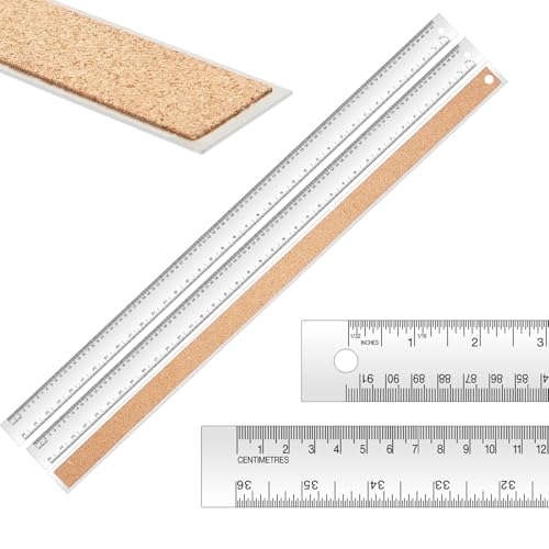 2 Pieces 36 Inch Metal Yard Stick Non-slip Ruler with Cork Backing Stainless Steel Metal Ruler Large Edge Rulers Yard Stick with Inch and Centimeters Drafting Office Tool Prevent Ink Leakage