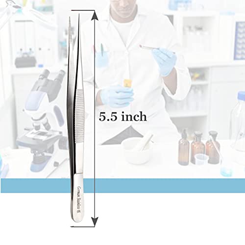 Stainless Steel High Precision Forceps with Fine Strong Straight Serrated Point to use Engineer Labware for Scientific Use (5.5 Inch) - size: 5.5 Inch