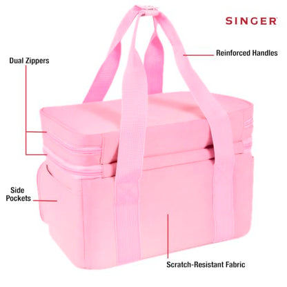 SINGER Portable Sewing Accessories Organizer Bag, 18 Compartments, Pink - color: Pink