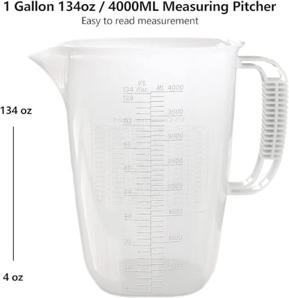 1 Gallon Measuring Pitcher-Convenient Conversion Chart,134oz Extra Large Plastic Measuring Cup-Strong Food Grade Material,Graduated Mixing Pitcher Great for Lawn,Pool Chemicals, Motor Oil and Fluids - color: 1 Gallon / 134oz - Translucent