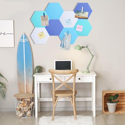 Mooliwe 8 Pcs 12 Inch Hexagon Cork Board Tiles Pins Clips, Blue - color: Blue