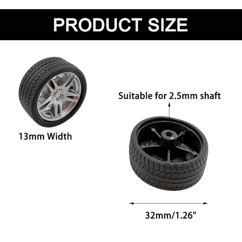 12PCS Toy Wheel RC Car Rubber Tire Wheel with Round Rod Shaft Axles for RC Car Truck Robot Boat Helicopter DIY Model Toy Building Project (2.5x32mm) - style: 2.5x32mm