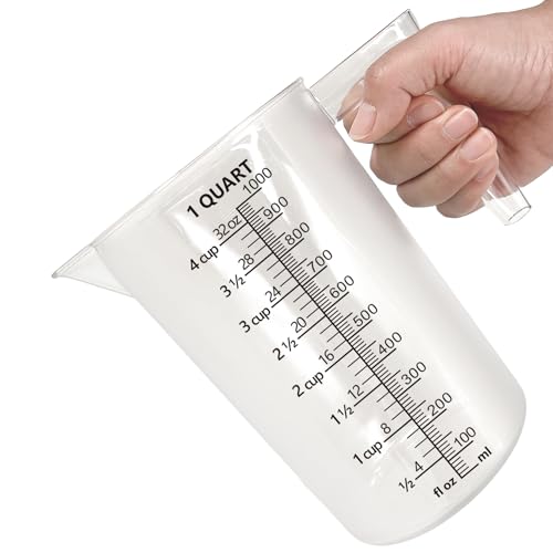 Plastic Measuring Cup with Handle, Pool Chemical Measuring Cup, Plastic Measuring Pitcher for Liquid Mixing, Pouring, Lawn Care, Pet Food, Motor Oil, Laboratory and More (32, Fluid Ounces, 1000ml) - size: 32 fl oz