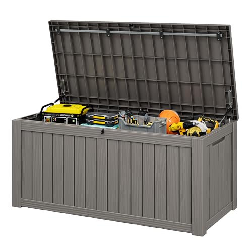 Resin Outdoor Deck Storage Box Waterproof (Grey, 150 Gallon) - color: Striped Grey, size: 150 Gallon