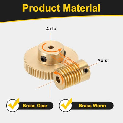 uxcell Worm Gear Set 60T 0.5 Module 60:1 Reduction Rate, Right Rotation Drive Gear Box Wheel Reduce Transmission Part (Brass Gear-3mm Bore, Brass Rod 4mm Bore) - size: Gear-3mm, Rod-4mm Bore, style: 0.5M-60T