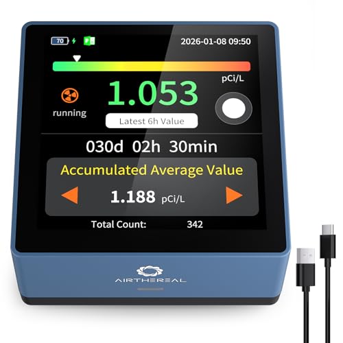 Airthereal Touchscreen Radon Detector, Professional Grade, Real-Time Data - color: Blue
