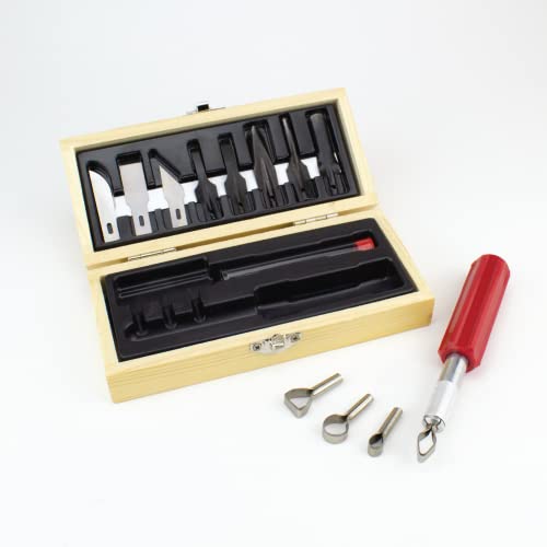 Excel Blades 14-Piece Woodworking Set, K5 Handle, Wooden Storage Case - color: Woodworking Set (Wooden Chest)