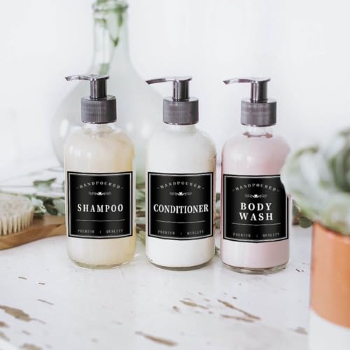 HVSWLY 12PCS Bathroom Labels for Soap Dispenser, Removable Bathroom Organization Labels, Waterproof Bottle Labels for Shampoo Conditioner Body Wash (Black) - size: 3"X3"
