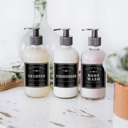 HVSWLY 12PCS Bathroom Labels for Soap Dispenser, Removable Bathroom Organization Labels, Waterproof Bottle Labels for Shampoo Conditioner Body Wash (Black) (Pack of 2) - size: 3"X3" (Pack of 2)