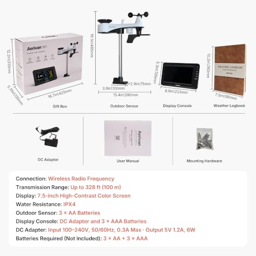 W1 Wireless Home Weather Station with Hardcover Logbook (No WiFi)