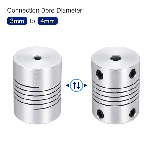 uxcell 2Pcs 3mm to 4mm Aluminum Alloy Shaft Coupling L25xD19 Flexible Coupler Beam for 3D Printer CNC Machine DIY Encoders and Motors Shaft,Silver - size: 3mm to 4mm