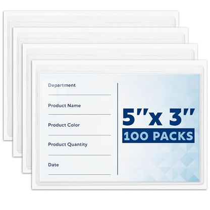Mifflin-USA - Index Card Holder - 3x5”, 100 Pack - Clear Self-Adhesive Pockets - Label Holders for Organizing Storage Bins & Containers - Plastic Sleeves for Protecting Cards & Labels - size: 5x3" (Pack of 100)