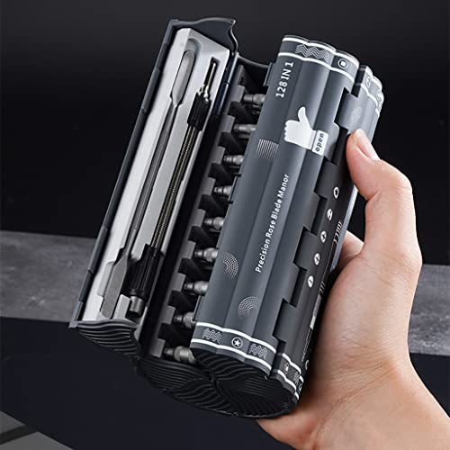 Precision Screwdriver Set Cylinder Organizing Case 128pcs in 1 Case S2 Alloy Steel HRC 56 Hardness Bits Space-saving Roll-up Case Professional Toolset Magnetizing Bit Heads for most sizes (9906) - size: 9906