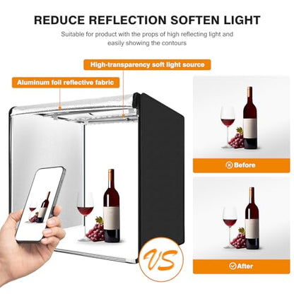 Photo Studio Light Box Photography 32"x32" with 100 LED and 4 Colors Backdrops Photo Box with Lights, Foldable Picture Box for Product Photography with 6500K Brightness - size: 32 inches with 6500K