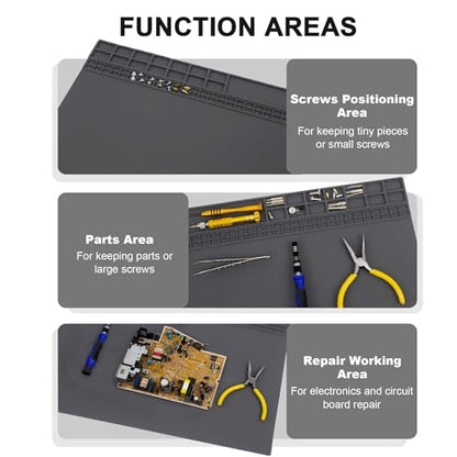 Extra Large Soldering Mat 23.7''x13.8'' Premium Silicone 932°F Heat Resistant Repair Mat Non-Slip Large Silicone Mat for Soldering Iron, DIY Projects, Electronics, Phone, Laptop Repair (Grey) - color: Grey