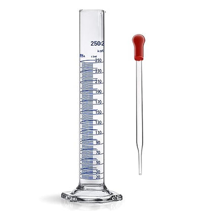 Thick Glass Graduated Cylinder Measuring Liquid Lab Hexagon Base Cylinders Come with One Glass Dropper (Glass, 250ML) - size: 250ml