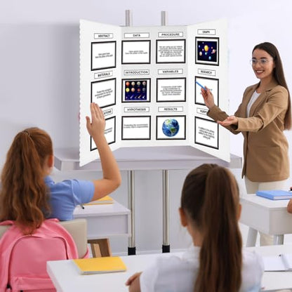 Paterr Trifold Display Board, Hook and Loop Fabric, White, 72 x 36 Inch - color: White