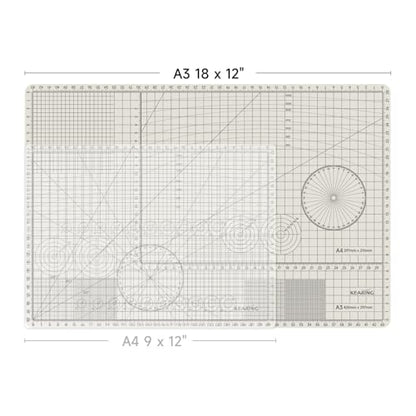 KEARING A3 Self Healing Cutting Mat 12x18 Inch, 3mm Thick Double-Sided High-Contrast Craft Mat with Grid, Premium 5-Ply PVC Construction, Beige and Charcoal Grey, for Sewing, Quilting, Crafts, 1 PCS - size: 18"L x 12"W