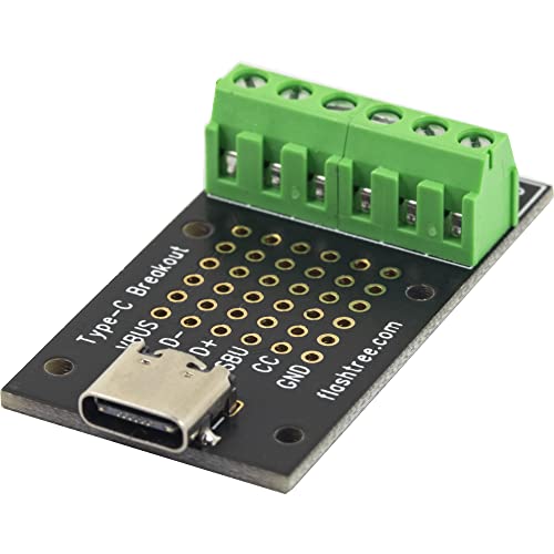 5pcs USB Type C Breakout Board 6 Pins Female Connector Sunk Gold PCB Converter Board with 3.81mm / 0.15" Terminal Blocks - color: USB C Breakout CC SBU Terminal