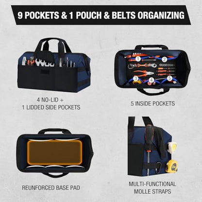 HISEA 3 Pack Heavy Duty Tool Bag, 16-Inch Waterproof Tools Organizer Tote - color: Navy, size: 16 Inch
