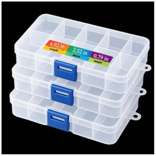 3pcs Clear Storage Small Parts Organizer Box Storage Bin With Dividers Multi Compartment for Beads Art DIY Tackle Box Organizer (10 - compartment in length) - color: 10 - compartment in length