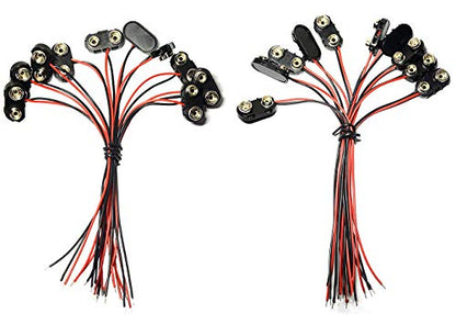 10 Pcs I TYPE 9 Volt Battery Clip And 10 Pcs T Type 9 Volt Battery Connector With Wires Leads