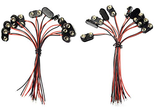 10 Pcs I TYPE 9 Volt Battery Clip And 10 Pcs T Type 9 Volt Battery Connector With Wires Leads