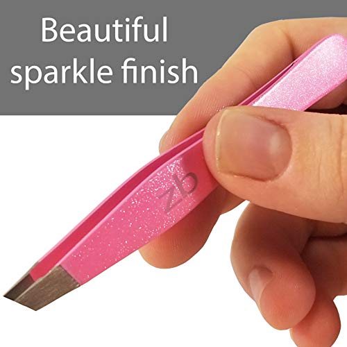 Tweezers – Surgical Grade Stainless Steel - Slant Tip for Expert Eyebrow Shaping and Facial Hair Removal – with Protective Pouch (Bubblegum Pink) - color: Bubblegum Pink