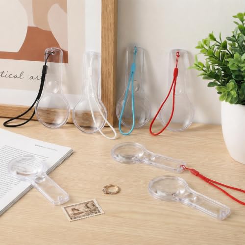 Coloch 60 Pack Plastic Magnifying Glasses for Kids, Mini Handheld Magnifier 5X and 10X Dual Clear Magnifying Lens with Lanyards for Reading, Observation, Science, Outdoor Exploration