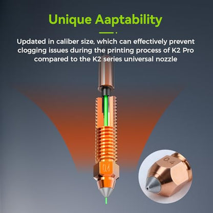 Creality K2 Pro Nozzle 0.4mm, Upgrade K2 Pro Unicorn Quick Swap Nozzle with Titanium Alloy Heat Break, Copper Alloy Hardened Steel, High Flow High Speed Printing for Creality K2 Pro Combo Hotend - style: K2 Pro-0.4mm
