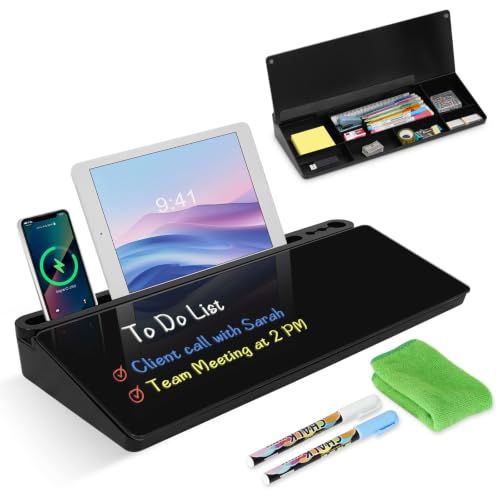 Desktop Glass Whiteboard with Storage, Desk Dry Erase White Board Black - color: Organizer-black